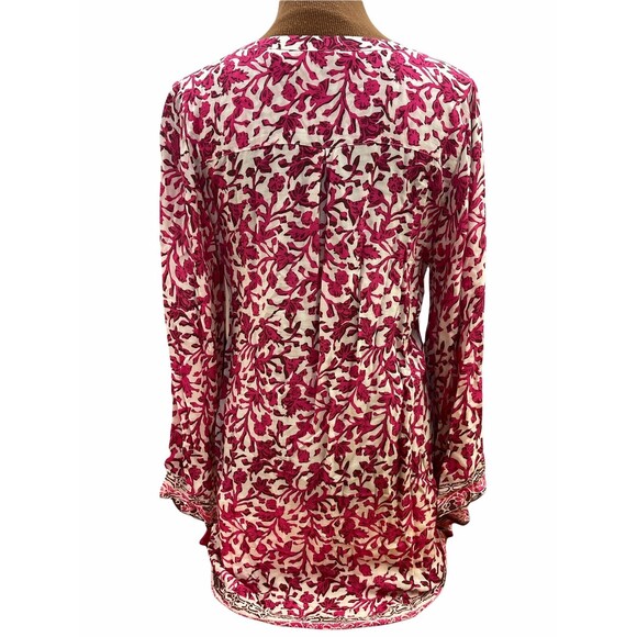 Soft Surroundings Womens Small Boho Tunic 100% Rayon Pink White V-Neck Tassels - Picture 2 of 12